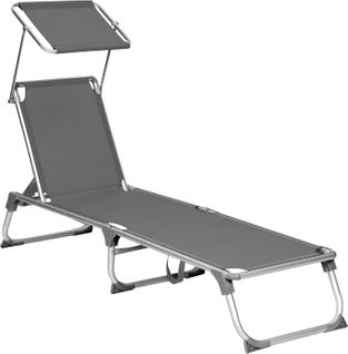 Chaise Longue, Avec Dossiers Et Parasol Inclinables, Pliable, Léger, Charge 150 Kg, Gris Anthracite