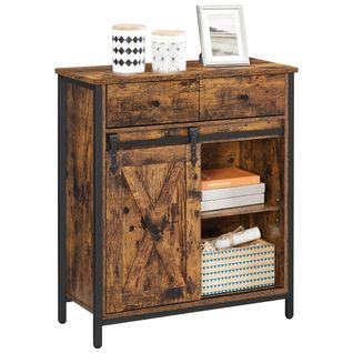 Buffet Avec Porte Coulissante, Imitation Grange, 70 X 30 X 80 Cm, Style Industriel, Marron Rustique