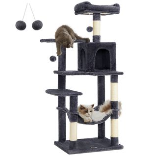 Arbre à Chat Hamac, Tour De Jeux 143 Cm, Gris Anthracite