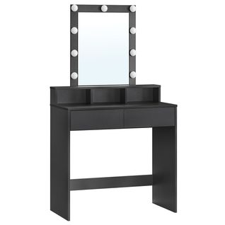 Coiffeuse 1 Tiroir, 3 Niches Et 1 Miroir Avec Ampoules Noir - L80 Cm