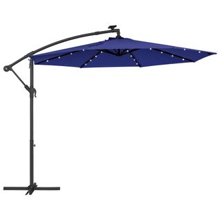 Parasol De Jardin Extérieur Déporté Avec LED à Énergie Solaire, Ombrelle Ø 3 M, Upf 50+,bleu Marine