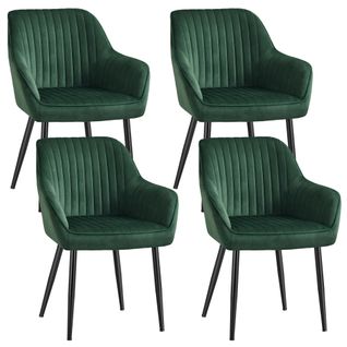 Chaise Salle à Manger, Lot De 4, Chaise De Cuisine, Fauteuil En Velours,  Avec Accoudoirs