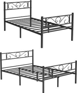 Lit 90 X 190 Cm Et Lit 140 X 190 Cm, Lot De 2, Lit Adulte En Métal, Noir