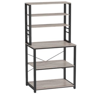 Étagère De Cuisine,  6 Étagères Et 6 Crochets, Pstyle Industriel, 40 X 60 X 167 Cm, Gris Et Noir