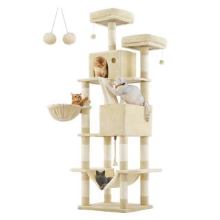 Arbre à Chat, Grande Tour De Jeux, Hauteur 206 Cm, Beige
