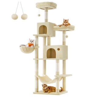 Arbre à Chat, Grande Tour De Jeux, Housses De Plate-forme Amovibles, Hauteur 199 Cm, Beige