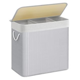 Panier à Linge 150l, 3 Compartiments, Poignées, Pliable, Sac Amovible Lavable En Machine, Gris