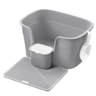 Bac à Litière, Avec Paroi Latérale, Avec Un Tapis De Litière, Boîte De Rangement, Pelle, Gris