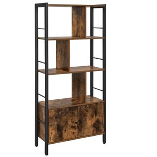 Bibliothèque à 4 Niveaux, Avec Portes, Cadre En Acier, Style Industriel