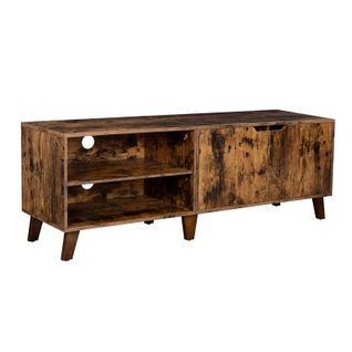 Meuble TV 2 Portes Avec Étagères Réglables, Pour TV 60 Pouces, Marron Rustique