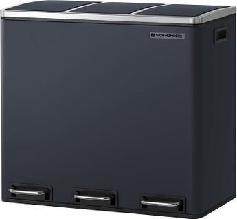 Poubelle Tri Sélectif 3 Bacs, 3 X 18l, Couvercle à Fermeture Lente, Pour Cuisine, Gris Anthracite