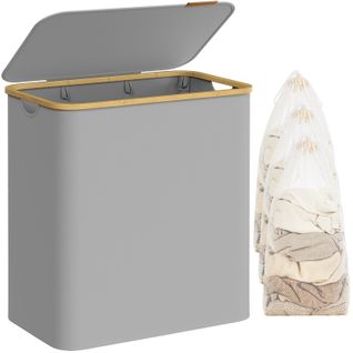 Panier à Linge Avec Couvercle à 3 Compartiments, 150l, 60 X 38,5 X 70,5 Cm, Gris Tourterelle