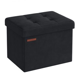 Banc De Rangement, Boîte En Velours, Repose-pieds Avec Couvercle, 31 X 41 X 31 Cm, Noir D'encre