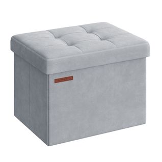 Banc De Rangement, Boîte En Velours, Repose-pieds Avec Couvercle, 31 X 41 X 31 Cm, Gris Tourterelle