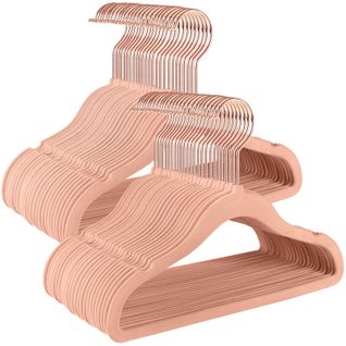 Cintres Enfants, Lot De 50, En Velours, Avec Crochets Pivotants à 360° En Rose Gold, Rose Bonbon