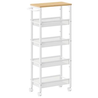 Desserte 5 Niveaux, Avec Roulettes, Pour Les Espaces Vides De 24 Cm Ou Plus, Beige Chêne Et Blanc