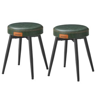 Tabouret De Salle à Manger, Lot De 2, Siège Rembourré, Pu Avec Coutures, Hauteur 48,2 Cm, Vert Forêt