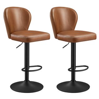 Tabouret De Bar Pivotant à 360°, Lot De 2, Hauteur Réglable, Avec Dossier, Pu Avec Coutures, Marron