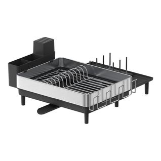 Égouttoir à Vaisselle, Support Extensible, En Inox Avec Bec Tournant, Argent Et Noir