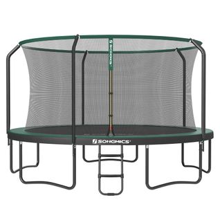Trampoline Ø 427 Cm Pour Enfants, Filet De Protection, Poteau De 180 Cm De Haut, Noir Et Vert Foncé
