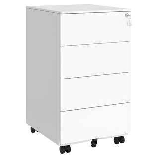 Caisson De Bureau Mobile, Verrouillable, Avec 4 Tiroirs, Pré-assemblé, 45,1 X 39 X 69,3 Cm, Blanc