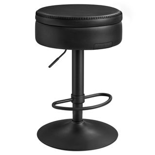 Tabouret De Bar Pivotant à 360°, Hauteur Réglable, Avec Rangement, Pu Avec Coutures, Noir D’encre