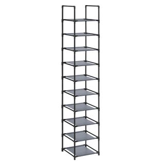 Étagère Chaussure à 10 Niveaux, 33 X 33 X 173 Cm, Cadre En Métal, En Tissu Non-tissé, Gris