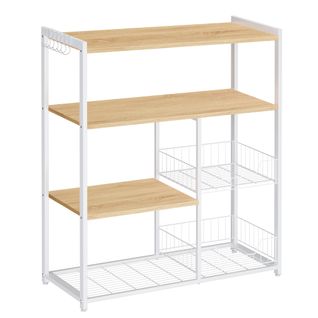 Étagère De Cuisine Avec 2 Paniers Métalliques En Maille, 35 X 80 X 95 Cm, Noisette Clair Et Blanc