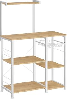 Étagère Cuisine, Rangement Cuisine Gain De Place, 6 Crochets, Beige Chêne Et Blanc Classique