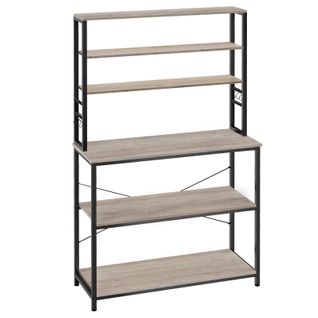 Étagère De Cuisine, 6 Étagères Et 6 Crochets, 40 X 100 X 167 Cm, Grège Et Noir