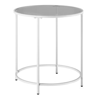 Table D’appoint Ronde, Dessus En Verre Trempé, Cadre En Métal, Blanc Perle Et Gris Ardoise