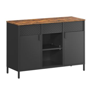 Armoire De Rangement, Étagères Réglables, Marron Rustique Et Noir Mat