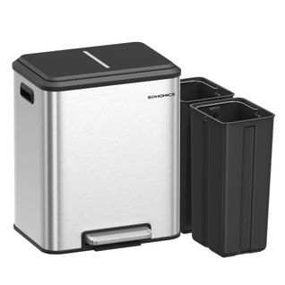 Poubelle De Cuisine, 2 X 15 L Poubelle Double Pour Le Recyclage Et Les Déchets Ménagers, Argent