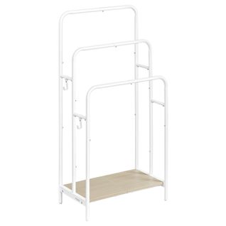Porte Serviette Sur Pied, 50 X 30 X 100 Cm, Blanc Mat Et Beige Naturel