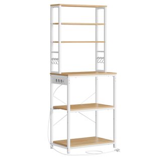 Étagère De Cuisine Avec Multiprise, 6 Étagères, 6 Crochets, 40 X 60 X 167 Cm, Chêne Doré Et Blanc