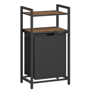 Panier à Linge Avec 2 Étagères, 65 Litres, Marron Rustique Et Noir