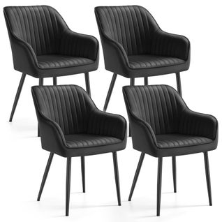 Chaise Salle à Manger, Lot De 4, Chaise De Cuisine, Fauteuil En Velours,  Avec Accoudoirs