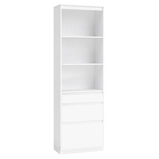 Bibliothèque, 3 Tiroirs De Tailles Différentes, Étagères Réglables, Hauteur 180 Cm, Blanc Neige