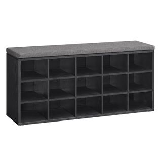 Banc à Chaussures, Organiseur De Chaussures Avec 15 Compartiments, Noir Boisé Et Gris Ardoise