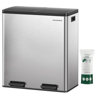 Poubelle à Double Compartiment 2 X 30 L, 2 Seaux, Argent Et Noir