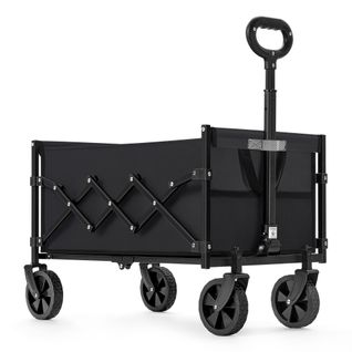 Chariot De Transport Pliable, Avec Poignée, 4 Roues Renforcées Dont 2 Roues Universelles, Noir