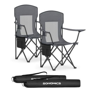 Lot De 2 Chaises De Camping, Accoudoirs Réglables, Porte-gobelet, Supporter Jusqu’à 150 Kg, Gris