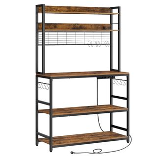 Étagère De Cuisine Avec Multiprise, Avec Panneau Grillagé, 40 X 100 X 170 Cm, Marron Et Noir