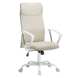 Fauteuil De Bureau, Siège Pivotant, Assise Rembourrée, Réglable En Hauteur Et Inclinable, Beige