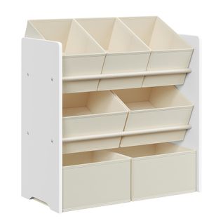Étagère à Jouets Pour Enfants, Avec 7 Boîtes De Rangement En Tissu Non-tissé, Blanc Nuage