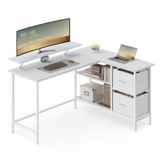 Bureau D'ordinateur En Forme De L, Bureau D'angle, 2 Tiroirs Spacieux