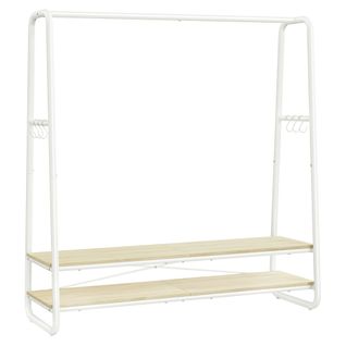 Portant à Vêtement, Avec 2 Étagères, 6 Crochets En Forme De S, 45 X 138 X 160 Cm, Beige Et Blanc Mat