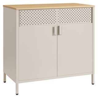 Buffet, En Métal, Double Porte, Fermeture Magnétique, 40 X 80 X 76 Cm, Beige Sable Et Beige Naturel