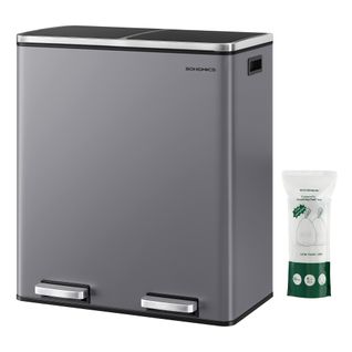 Poubelle à Double Compartiment 2 X 30 L, Pédales En Métal, 2 Seaux Intérieurs En Plastique, Gris