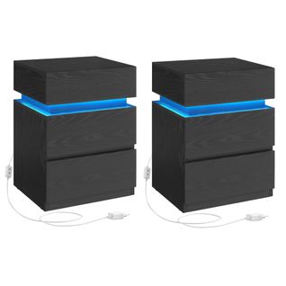 Table De Chevet, Lot De 2, Avec Bande LED Multicolore Réglable, 35 X 40 X 55 Cm, Noir Boisé